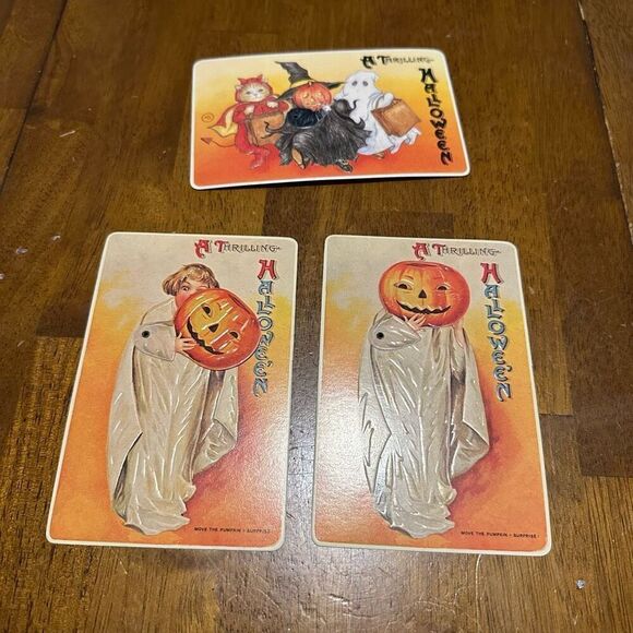 Vtg Repo Moving Action Halloween Postcards Cats & Pumpkin Girl Embossed lot of 3 - Picture 6 of 11